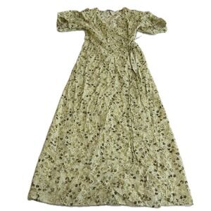 Madewell Dress Womens Size 00 Green Floral Print Puff Sleeve Wrap Midi